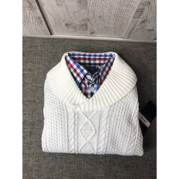 Izod Other - Boy's  IZOD 2 Pc Ivory Pullover Sweater & Button Up Plaid Shirt Set Size 4/5